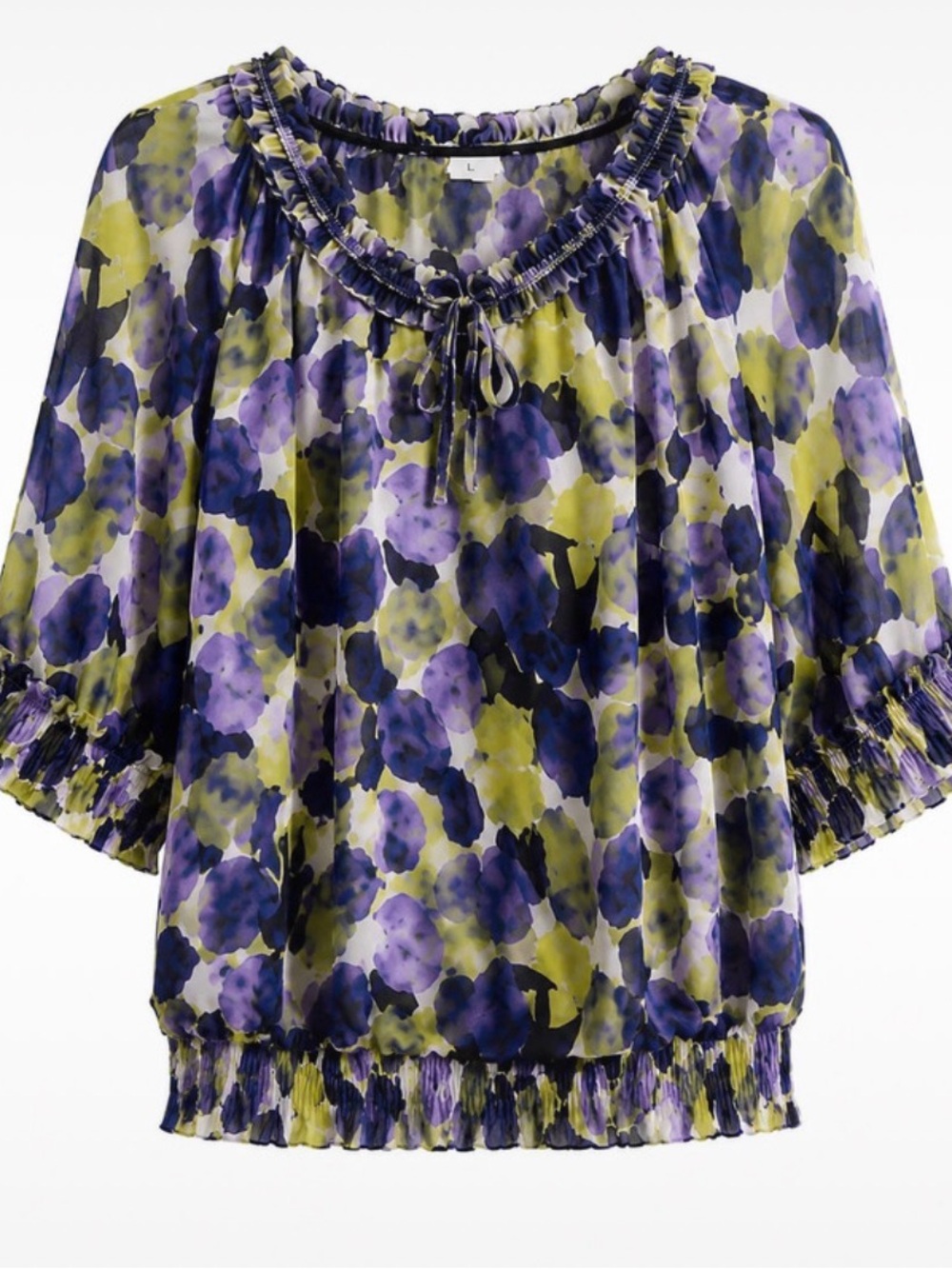 Alfani Purple and Olive Floral Peasant Blouse